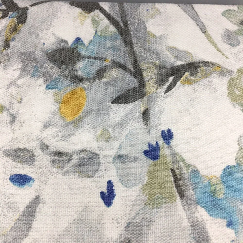Ralph LAUREN Abstract Floral Fabric Shower Curtain Blue Gray Mustard Yellow NEW
